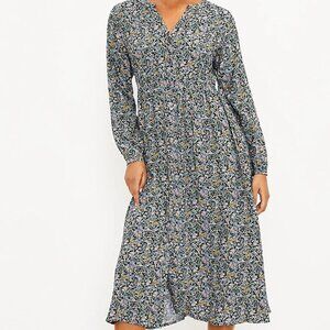 Ann Taylor LOFT Women's Long Sleeve Garden Midi Dress - Size 4 - Blue Floral